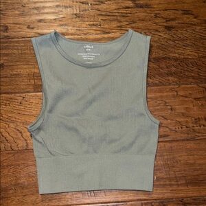 Olive Green Sleeveless Ribbed Crop Top